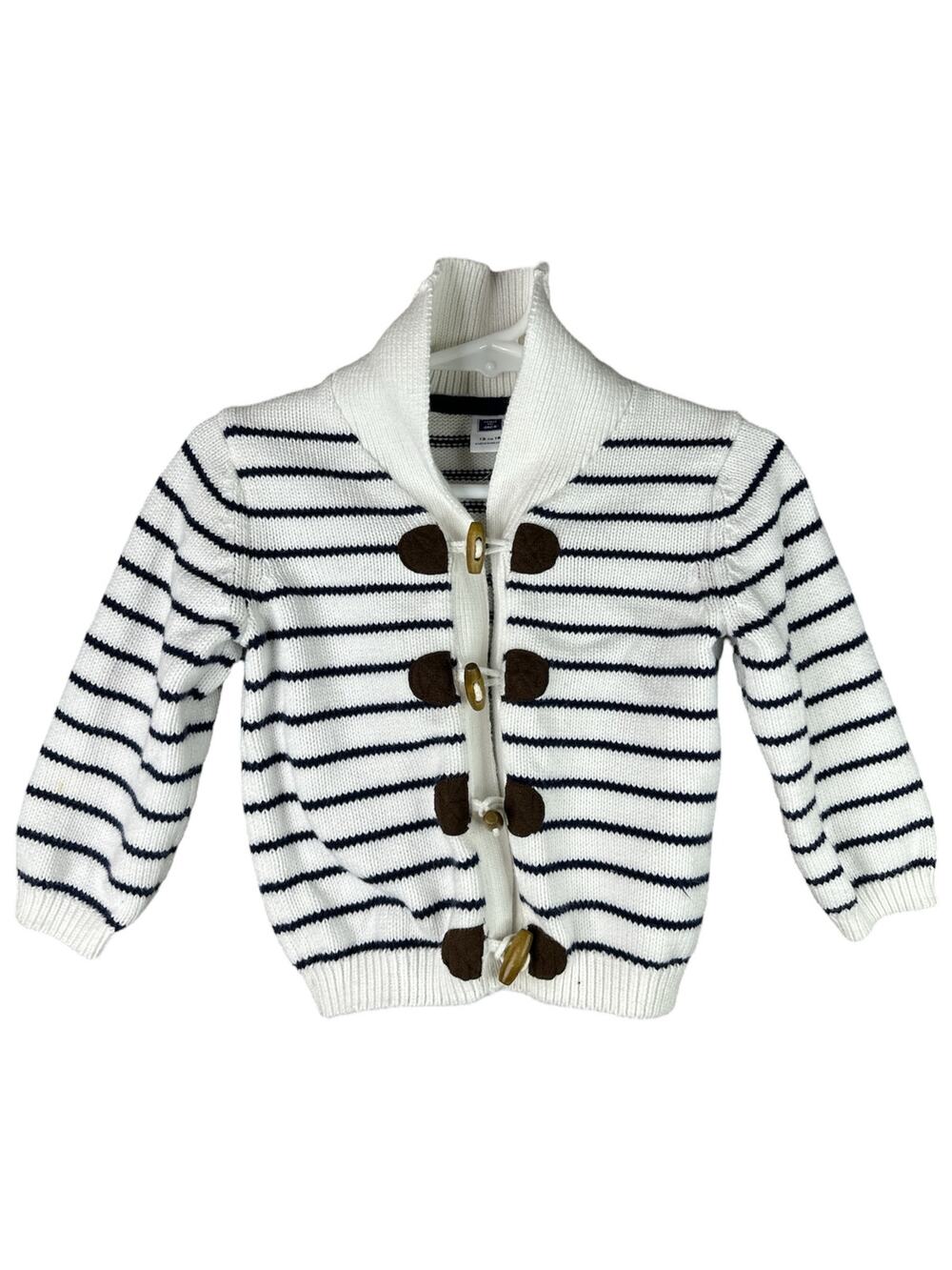 Boy’s Janie & Jack Thick Knit Long Sleeve White Blue Cardigan Size 12-18 Months